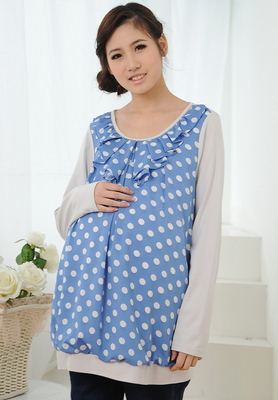 Beborn碧邦春季新款孕妇装 荷叶领波点单衣，诠释优雅孕味